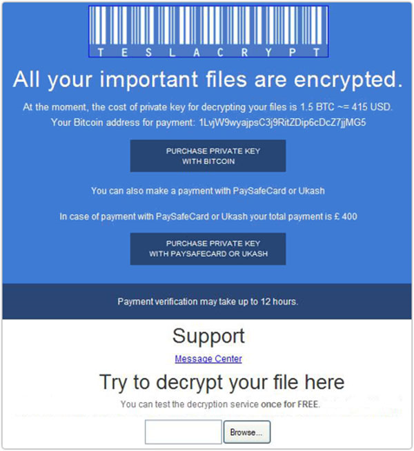 TeslaCrypt ransomware