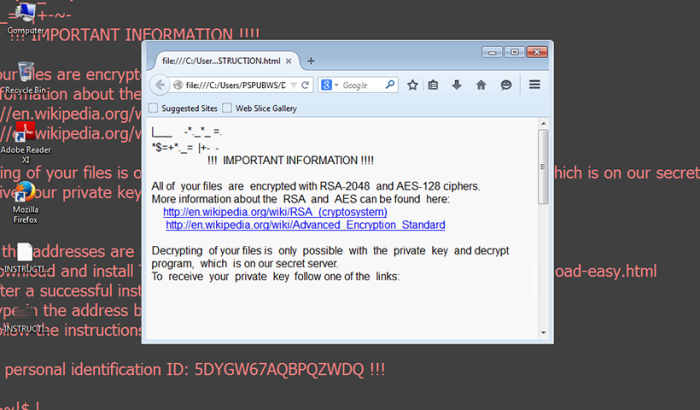 Aesir ransomware note