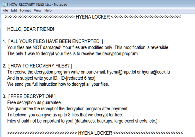 Hyena Locker ransomware