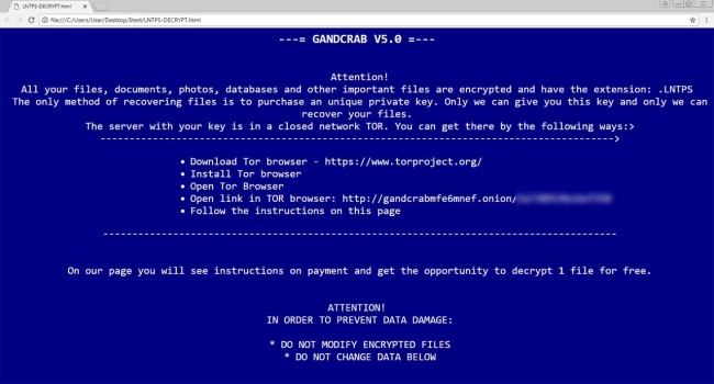 GANDCRAB V5.0 ransomware