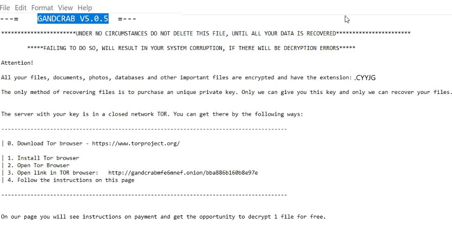 GANDCRAB 5.0.5 ransomware