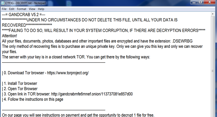 GANDCRAB 5.2 note