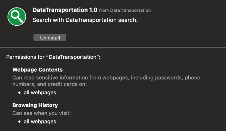 Delete http://DataTransportation/ virus from Mac