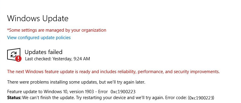 fix error 0xc1900223 on Windows 10