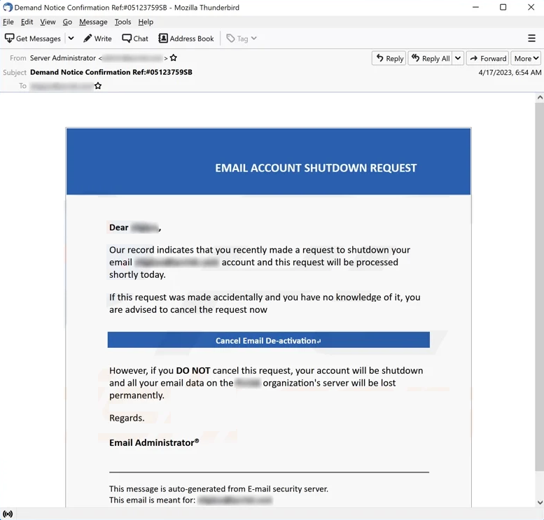 Email Account Shutdown Request