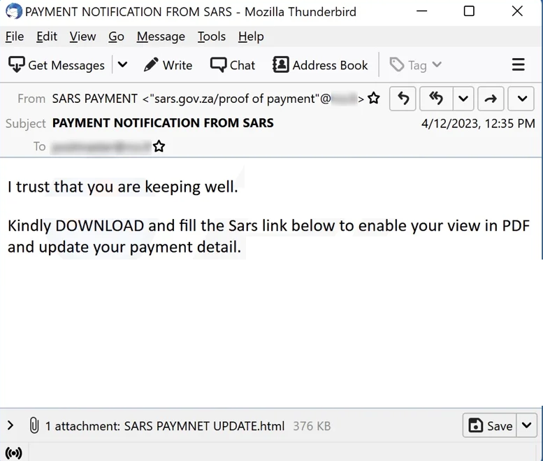 PAYMENT NOTIFICATION FROM SARS